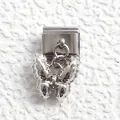 Close-up of silver butterfly pendant charm for Italian DIY modular link bracelets - Butterfly Charm Style