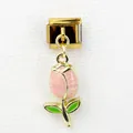 Italian style link charm with pink tulip flower pendant in golden stainless steel - Pink Tulip (5)