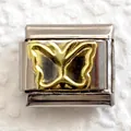 Italian charm link with a golden butterfly relief on 9mm stainless steel modular band - Gold Butterfly (18)