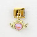 Italian charm bracelet link in gold finish with winged heart and purple gemstone - Winged Rhinestone Heart (8)
