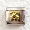 9mm silver Italian charm link with a golden bear accent for customizable bracelets - Gold Bear (19)