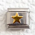 Italian charm link with a golden 3D star on stainless steel for DIY bracelets - Gold Star (20)