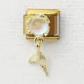 Italian modular gold bracelet link featuring a colorful pearl and mermaid tail charm - Gold Iridescent Bead Mermaid Tail (1) / Gold