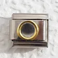 Classic 9mm Italian charm link in polished stainless steel with gold rimmed circular center - Gold Rimmed Circle (21)