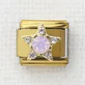 Detail of Italian charm link with gold star and pink crystal in stainless steel - Gold Star Pink Purple Rhinestone (2) / Gold