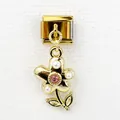 Italian modular charm featuring golden flower with pink rhinestone and white pearls - Artificial Pearl Flower Branch (11)