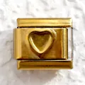 Italian charm link featuring a golden relief heart for DIY 9mm modular bracelets - Gold 3D Heart (22)
