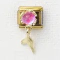 Italian charm link with pink gemstone and gold fishtail pendant for DIY bracelet - Gold Pink Gemstone Mermaid Tail (3) / Gold