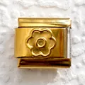 Golden 9mm Italian modular charm with embossed flower pattern for DIY bracelets - Gold Embossed Flower (23)