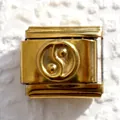 9mm gold stainless steel charm link with embossed Yin Yang symbol for modular bracelet - Gold Yin Yang (24)