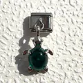 Italian charm link with green turtle pendant in silver stainless steel for DIY bracelets - Green Sea Turtle Style