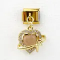 Italian modular charm link in gold stainless steel with rhinestone heart pendant - Opal Heart Star Ring (15)