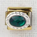 Italian charm link featuring a faceted green gem set in gold stainless steel - Green Oval Stone(17)