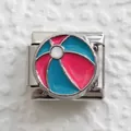 Detailed close-up of a stainless steel Italian charm with colorful beach ball enamel design - Colorful Beach Ball Style (12)