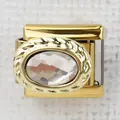 Close-up of Italian style gold link with oval crystal and twisted rope border - Transparent Crystal Oval(19)