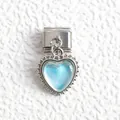 Italian charm bracelet heart pendant in silver with a light blue marble-effect finish - Blue Textured Heart