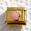 Italian charm link with a golden stainless steel finish and a pink five-petal flower design - Pink Five-petal Flower (28)