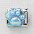 Italiaanse modulaire armband charm met een kleurrijk aurora-gecoat 3D kattenpoot design - Aurora Blauwe Kattenpoot (19)