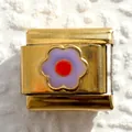 9mm Italian charm with gold finish featuring a purple flower for DIY bracelets - Purple and Red Flower (29)