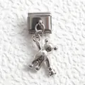 Italian modular charm in silver finish with a cute dangling bear pendant for DIY bracelets - 3D Prone Teddy Bear