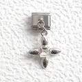 Italian modular charm in silver finish with star-shaped crystal pendant for DIY bracelets - Cross Star Pendant