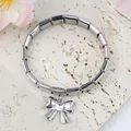 Bracelet à breloques italien en acier inoxydable argenté avec un pendentif nœud élégant - Argent Strass Clair