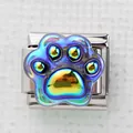 Italiaanse armband bedel met een kleurrijk holografisch ontwerp van een dierenpootje - Kleurrijk Gegalvaniseerde Kattenpoot (22)