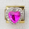 Macro view of gold modular bracelet link with pink heart crystal and pavé rhinestones - Rose Pink Heart(31)