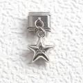 Italian charm stainless steel link with star pendant and inlaid sparkling crystal - Bright Silver Pentagram