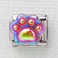 Italiaanse armband link in zilver met een iriserende regenboog kattenpoot bedeltje - Regenboog Glanzende Kattenpoot (24)