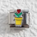 Macro shot of Italian charm link featuring a yellow flowerpot and red heart enamel detail - Flower Pot Heart Style (16)