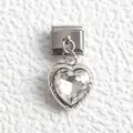Italian charm bracelet module featuring a silver heart-shaped pendant with clear crystal - Large Heart Clear Zircon