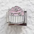 Detail of pink cupcake charm with crystals for Italian style modular bracelet - Pink Cupcake Style (17)