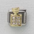 Maglia charm italiana con flacone di profumo dorato e strass su base in acciaio - Stile Bottiglia di Profumo Oro Base Argento (4)