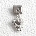 Italian modular charm featuring a polished silver astronaut design with a central zircon stone - Silver Astronaut Style
