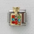 Edelstahl-Armbandelement im italienischen Stil mit goldener Parfümflasche und bunten Kristallen - Neunfarbige Zirkonia Gold Parfümflasche (5)
