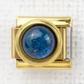 Detailed close-up of a gold Italian charm featuring a sparkling blue rabbit silhouette - Blue Rabbit Silhouette(36)