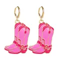 Boucles d'oreilles bottes de cowboy roses avec créoles dorées pour femme style western - Je1366g / Cuivre et Alliage