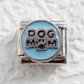 Italian charm bead in stainless steel with light blue Dog Mom enamel and paw print - Light Blue Dog Mom Style (1)