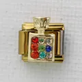 Italienischer Modearmband-Anhänger in Form einer goldenen Parfümflasche mit bunten Steinen - Bunte Strass Gold Parfümflasche (6)