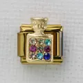 Italienischer modularer Gold-Charm mit bunter, kristallbesetzter Parfümflasche - Mischfarben Strass Parfümflasche (7)