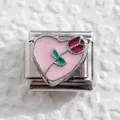 Italian style modular bracelet charm with pink heart and red rose in stainless steel - Pink Heart Rose Style (3)