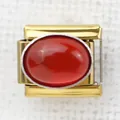 Italienisches Charm-Glied mit goldener Basis und rotem ovalem Stein für Modularmbänder - Roter Ovaler Stein(3)