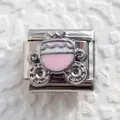 Italian charm link featuring a pink and white enamel pumpkin carriage on stainless steel - Pink Carriage Style (4)