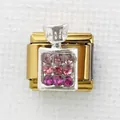 Modularer Charm im italienischen Stil mit goldener Basis und rosa Kristallflakon - Rosa Strass Zweifarbige Parfümflasche (11)