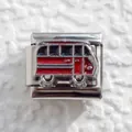 Italian charm link featuring a red and black vintage bus enamel on stainless steel base - Vintage Red Black Bus Style (7)