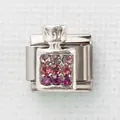 Italienischer Silber-Charm mit quadratischem Parfümflakon-Design und rosa Strasssteinen - Pink Violett Strass Silber Parfümflasche (12)