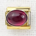 Italian modular charm in gold finish featuring a large oval red gemstone centerpiece - Deep Red Oval Stone(6)