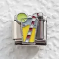 Italian charm link featuring a summer drink with lemon and straw on stainless steel - Summer Drink Lemon Style (8)