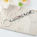 Portachiavi in acciaio inox argento con charm a modulo rosa, LOVE e MOM - Tema della Festa della Mamma